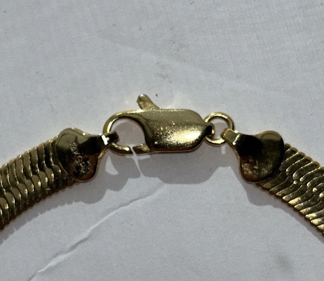 24k Gold Plated Herringbone Necklace 24 Inch Long 4mm Wide
