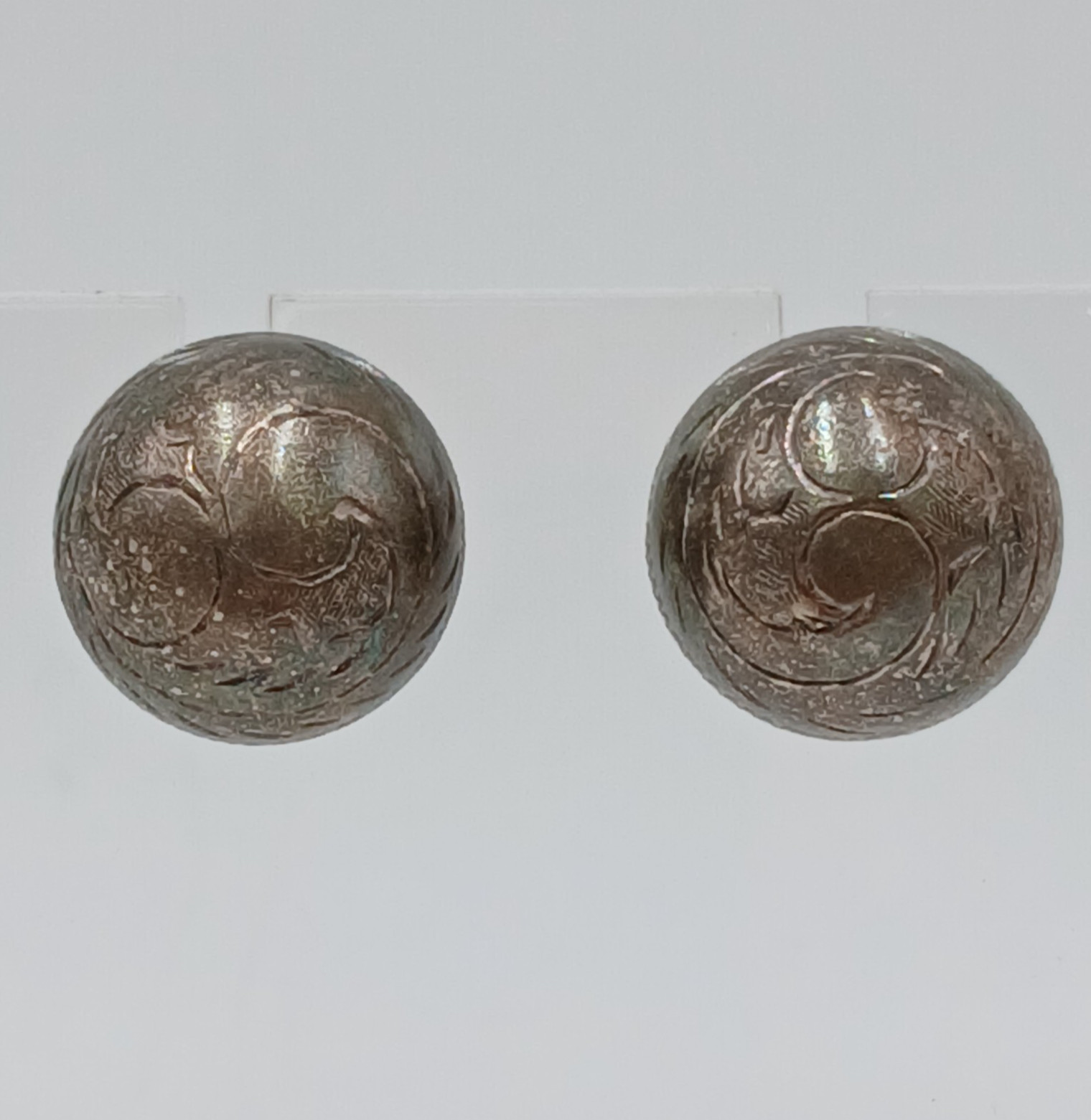 VTG 925 Dome Stud Earrings 0.5in Sterling Silver 3.85g Etched Swirl Estate READ