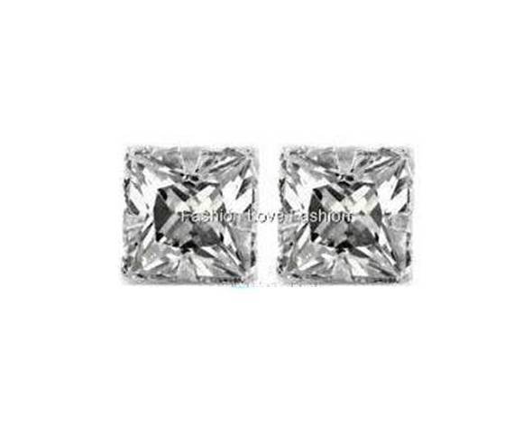 1 PAIR CZ CLEAR SQUARE OR ROUND MAGNETIC Clip-On EARRINGS STUDS FOR WOMEN & MEN