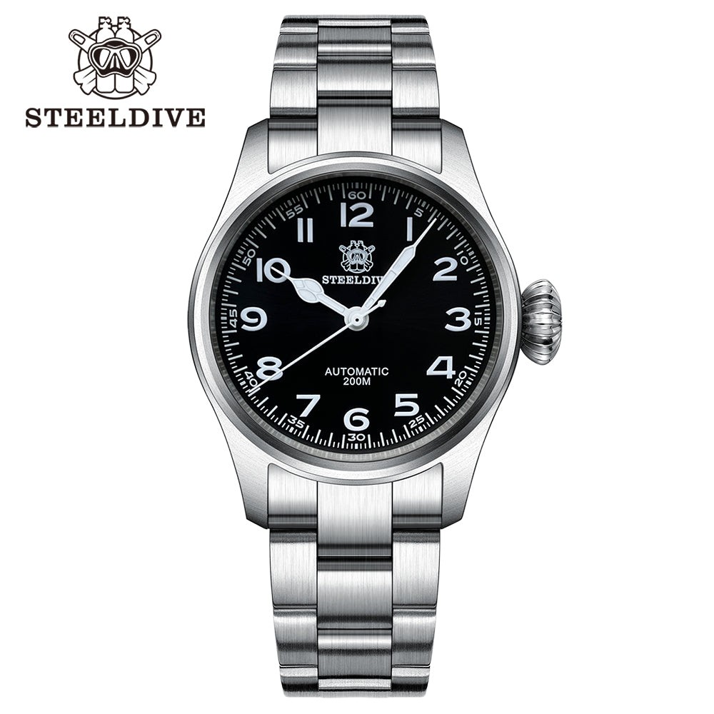 STEELDIVE SD1928M Mens Pilot 39mm 1928M Automatic Dive Watch NH35 Sapphire Steel