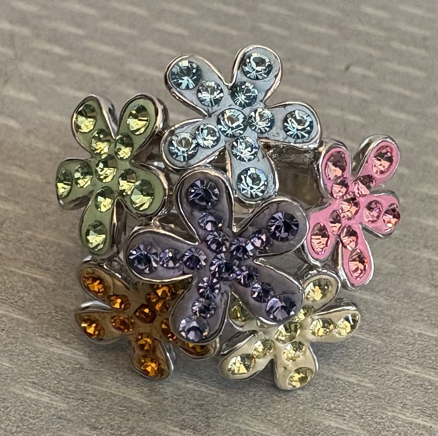 Dramatic Sterling Silver Multi Color Gem Enamel Flower Bouquet Ring 925 size 9.5