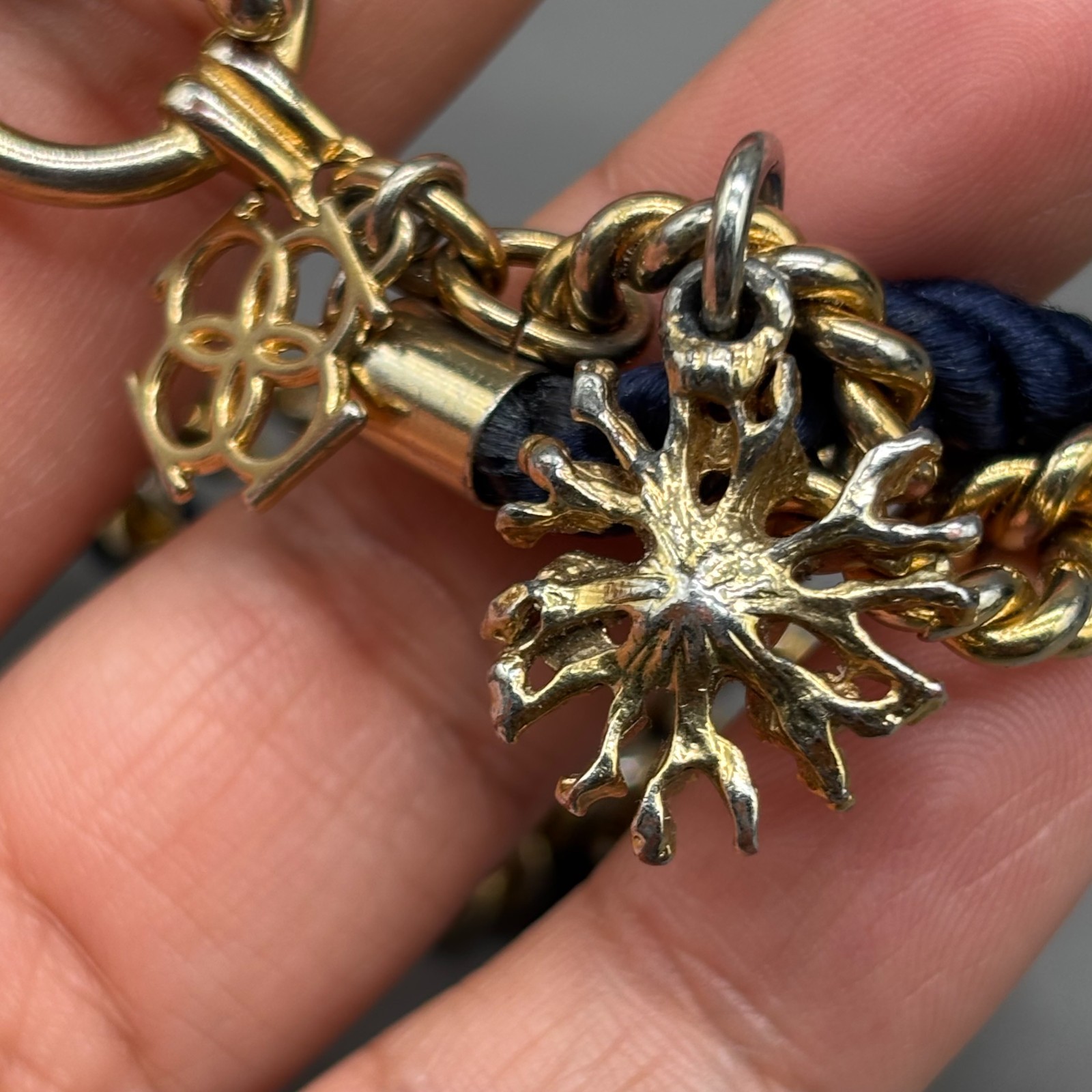 Ann Taylor Chain Link Twist Cord Bracelet Gold Tone Navy Blue Nautical Charm