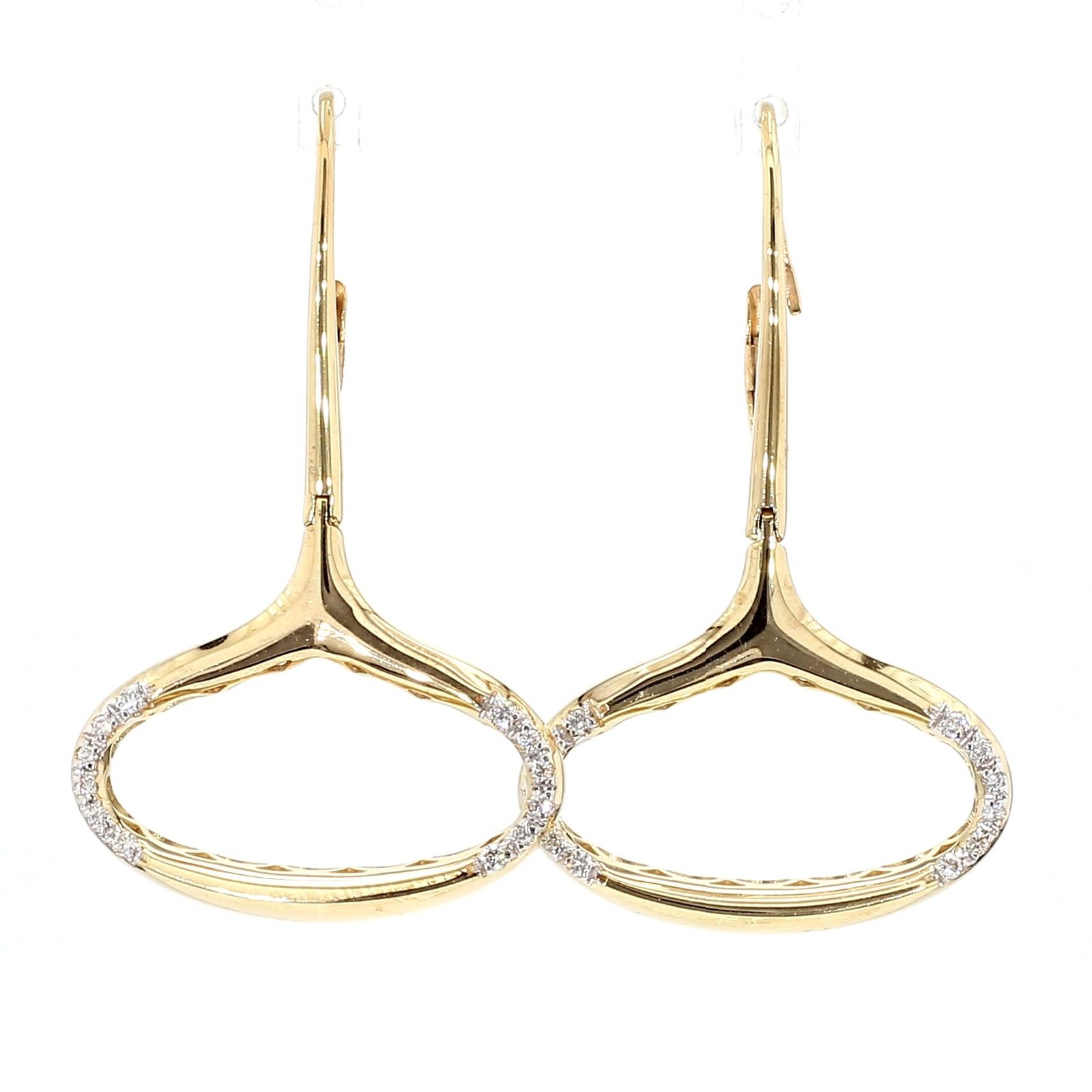 14K Gold Wide Open Oval Drop Diamond Wire Clip Earring – Made in Italy