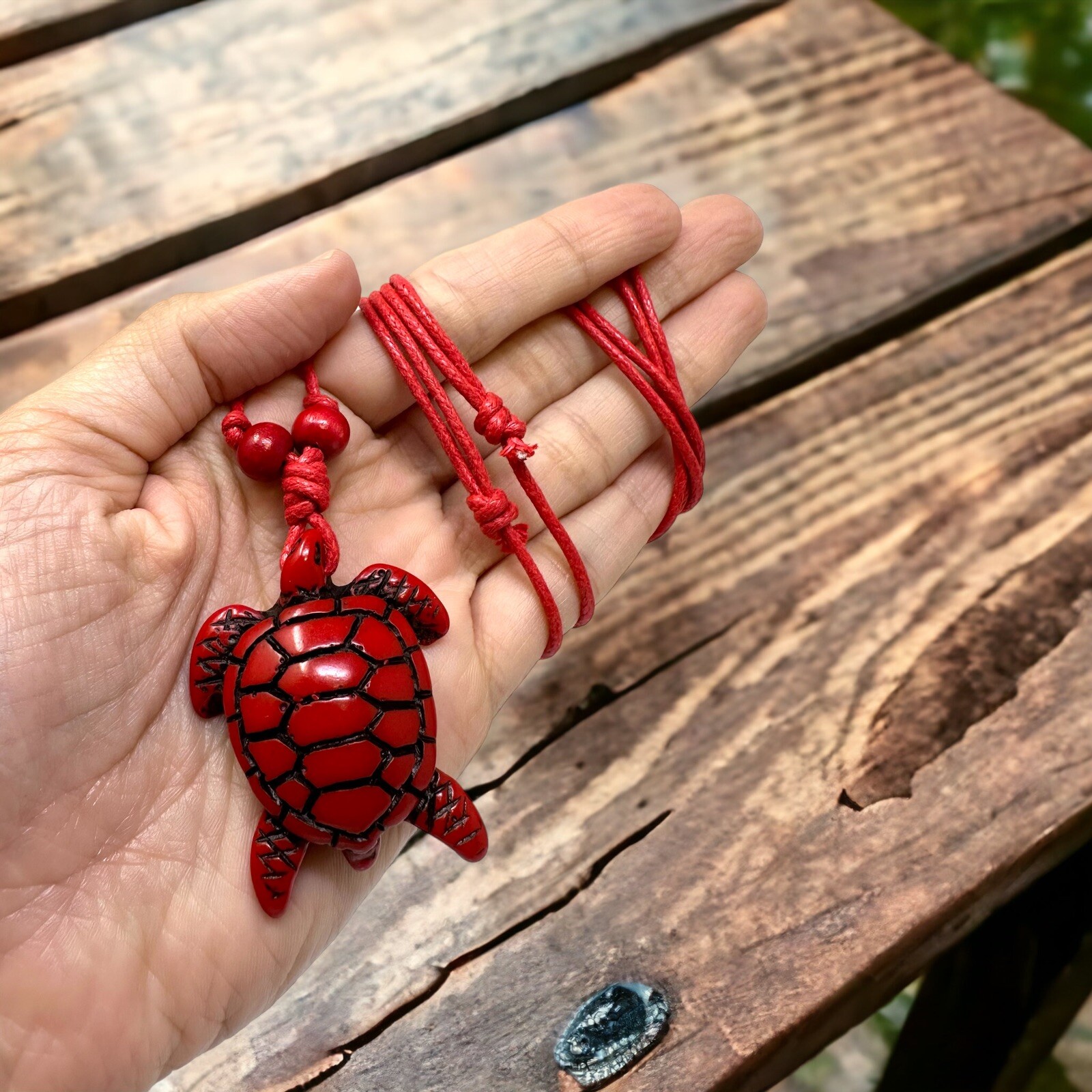 Red Turtle Necklace Red Turtle Pendant with Adjustable Red Cord Sea Turtle
