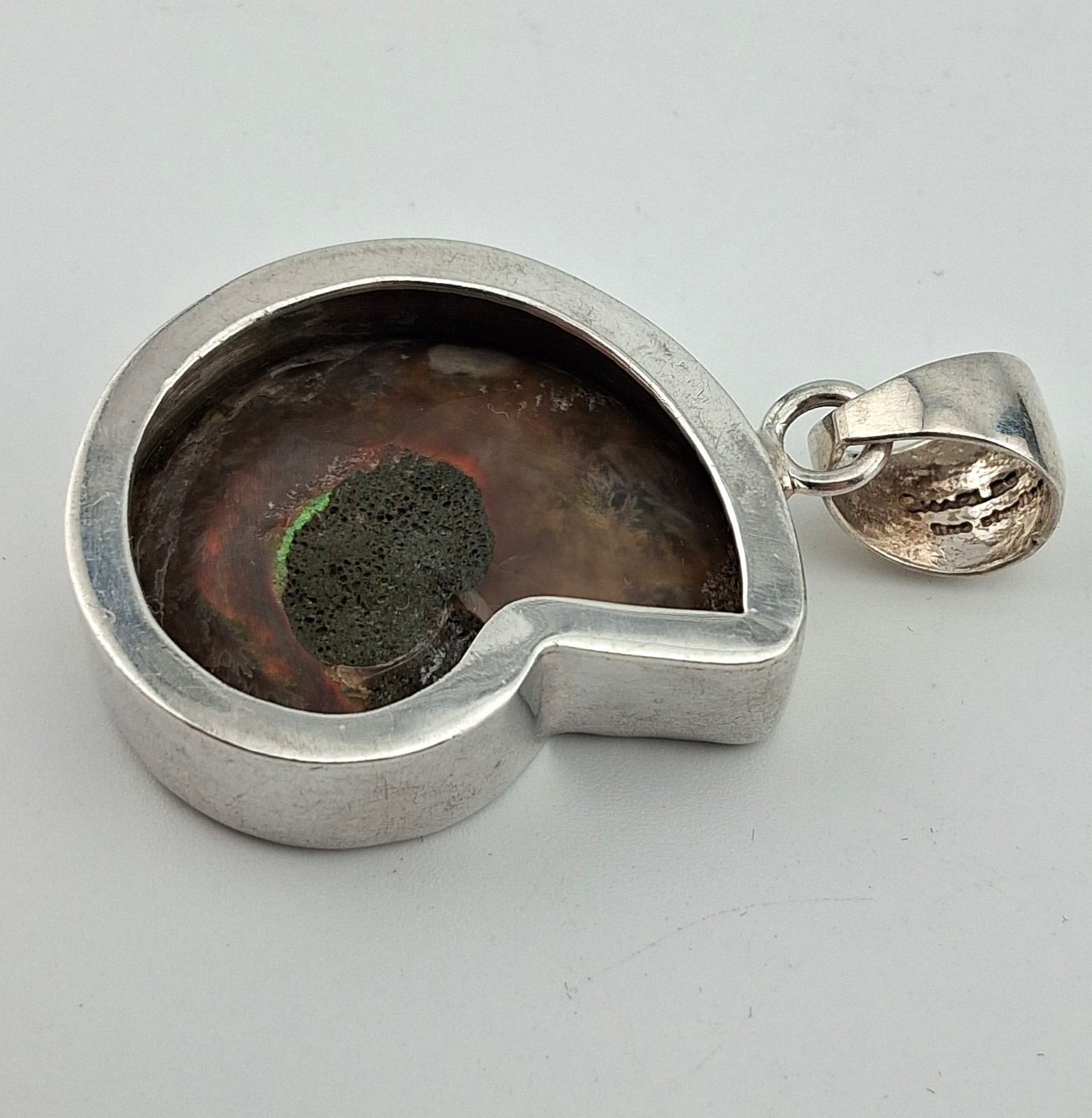 Charles Albert 950 Fine Sterling Silver Ammonite Fossil Pendant Nice Thick 14g