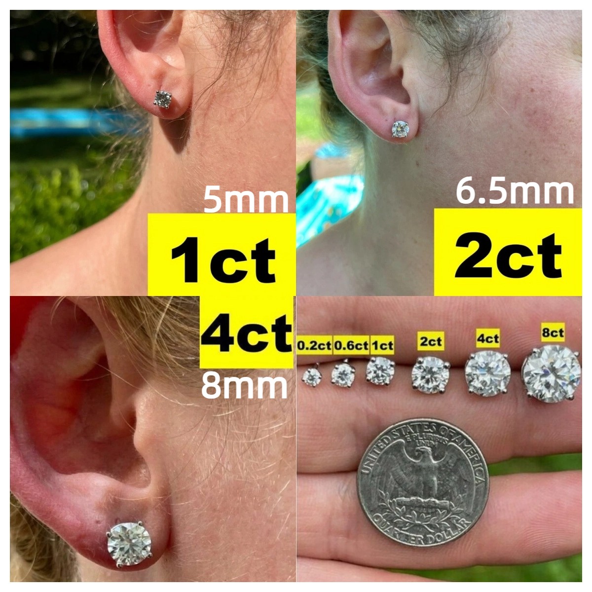 5/6.5/8 mm Round Cut VVS1 Certified GRA Moissanite Stud Earrings PUSH/SCREW-BACK