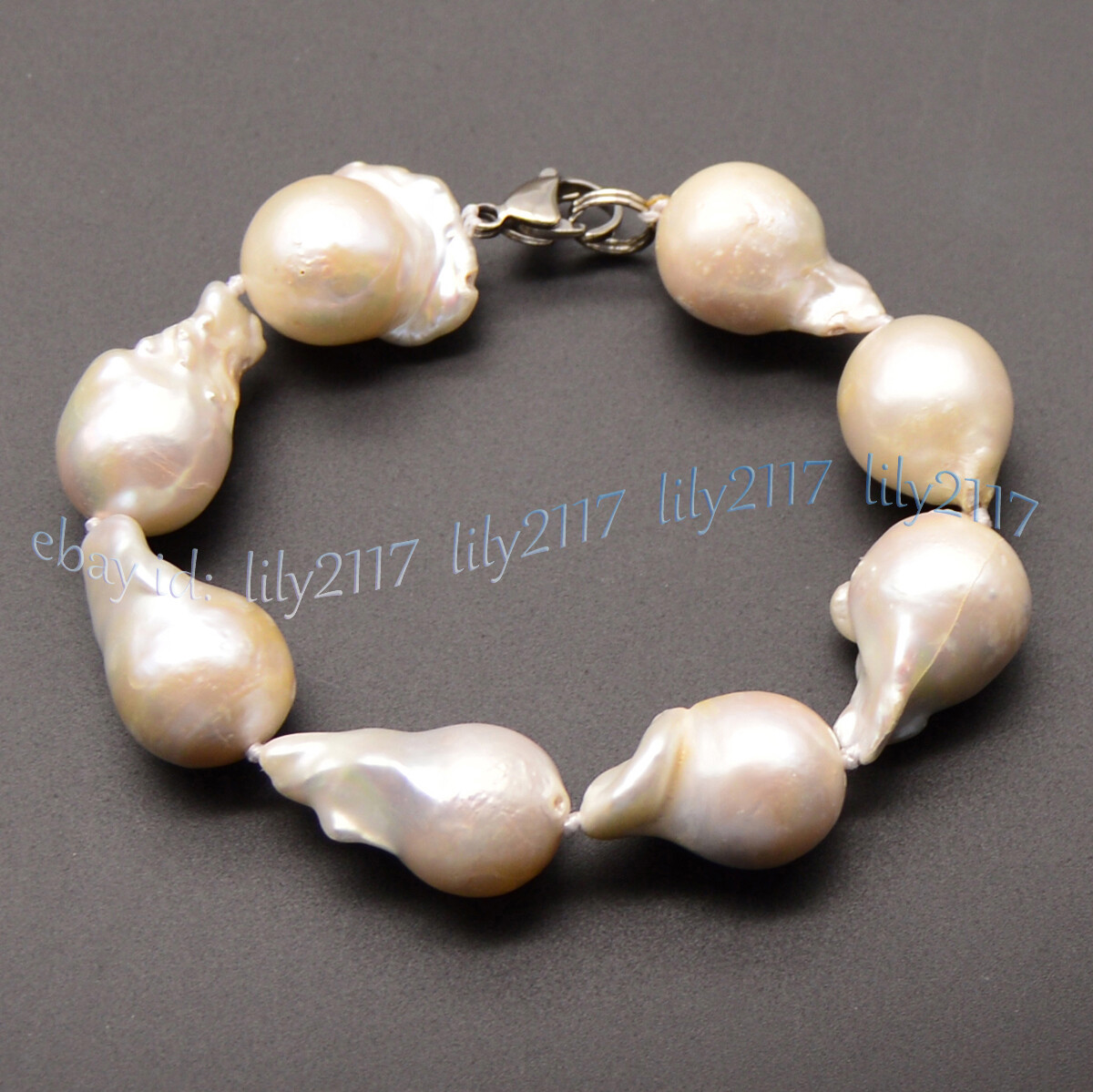 HUGE 20-25MM REAL NATURAL WHITE BAROQUE KESHI PEARL BEADS BRACELET 7.5-8 INCHES