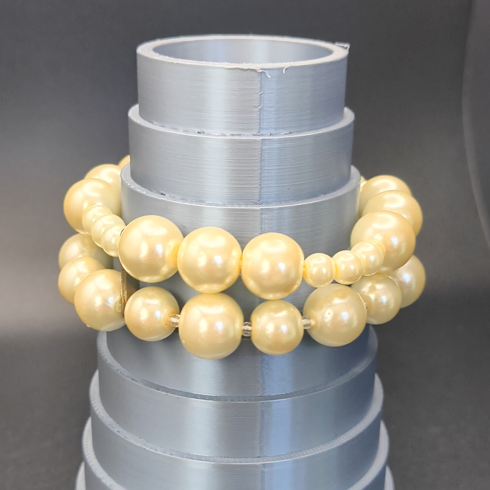 Cream Faux Pearl Double Strand Beaded Stretch Bracelet Slip-On Stackable