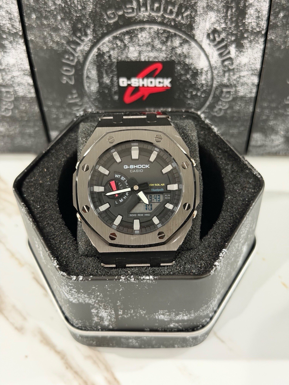 Casio GA-2100 G-Shock Watch – Sandblasted Metal Case Mod – Black Dial