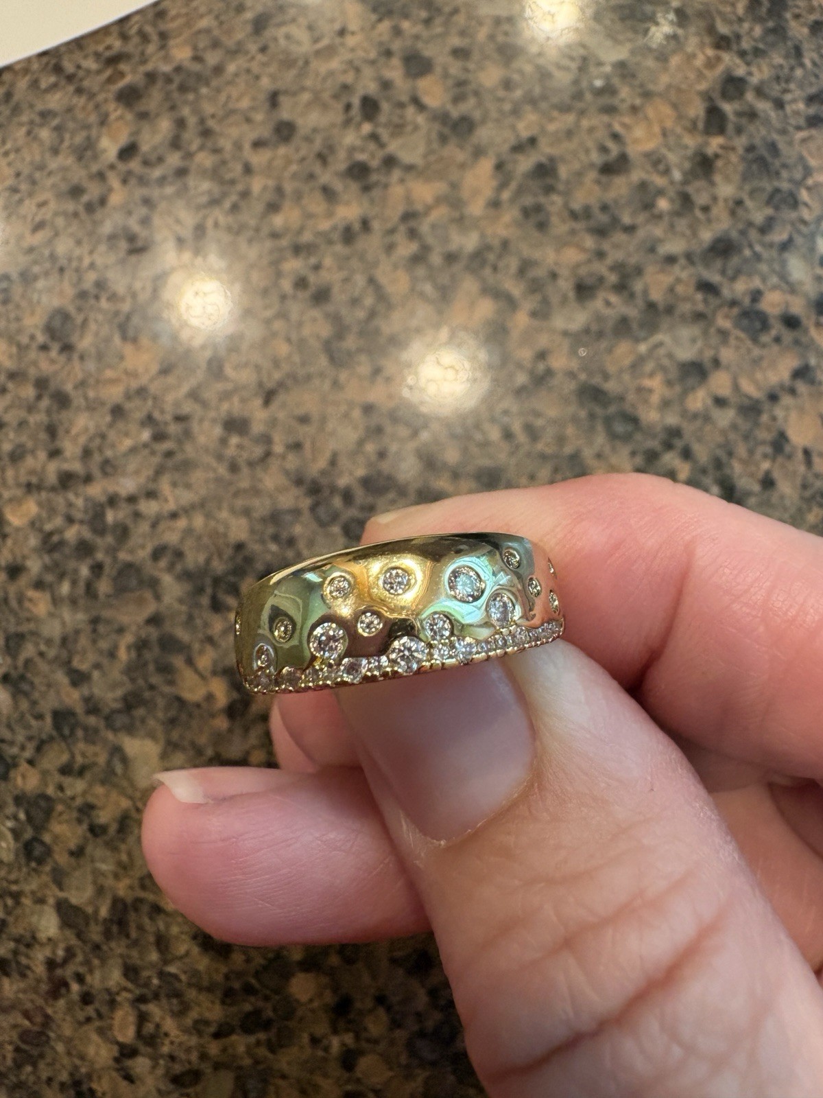 18k Yellow Gold Layered Moissanite Falling Stars Band Ring