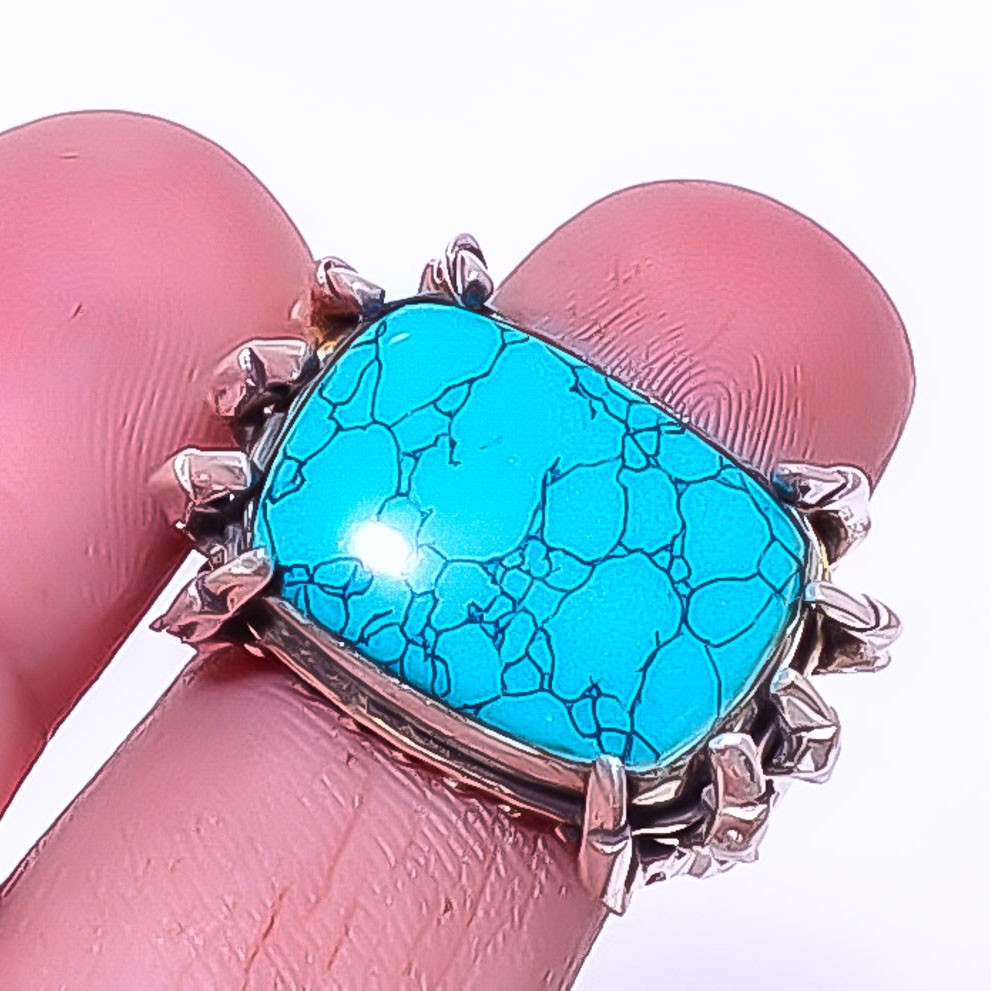 Designer – Turquoise 925 Silver Plated Bali Ring s.8 A330