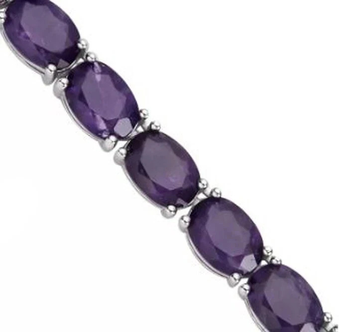 20TCW Oval Cut Lab Created Amethyst Tennis Necklace 925 Sterling Silver