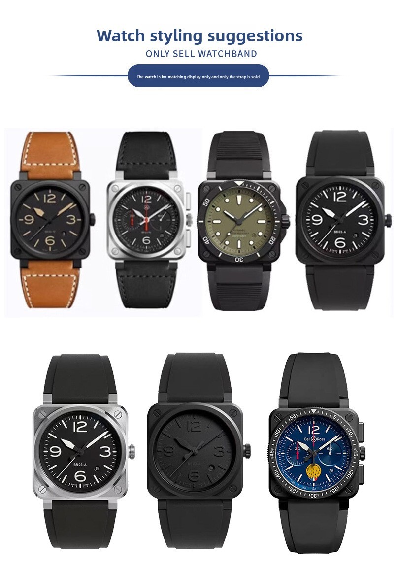 For Bell Ross BR01 BR03 Quality Silicone Watch Strap Mens Band Interface 22 24mm