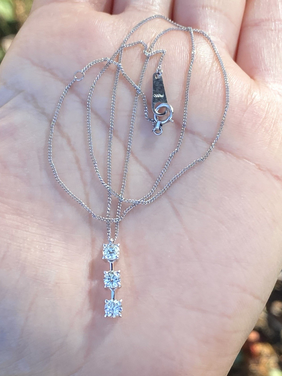 Platinum 0.57TCW 100% Natural Diamond 3-stones Pendant Necklace