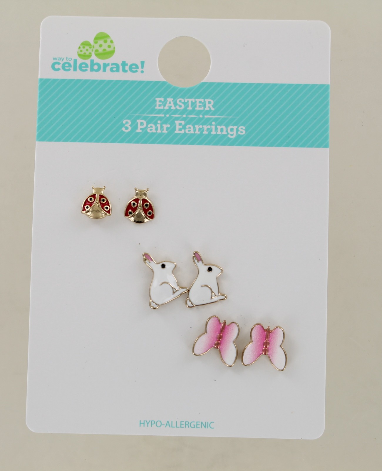 New Way To Celebrate Set of 3 Easter Earrings – Ladybug, Bunny & Butterfly