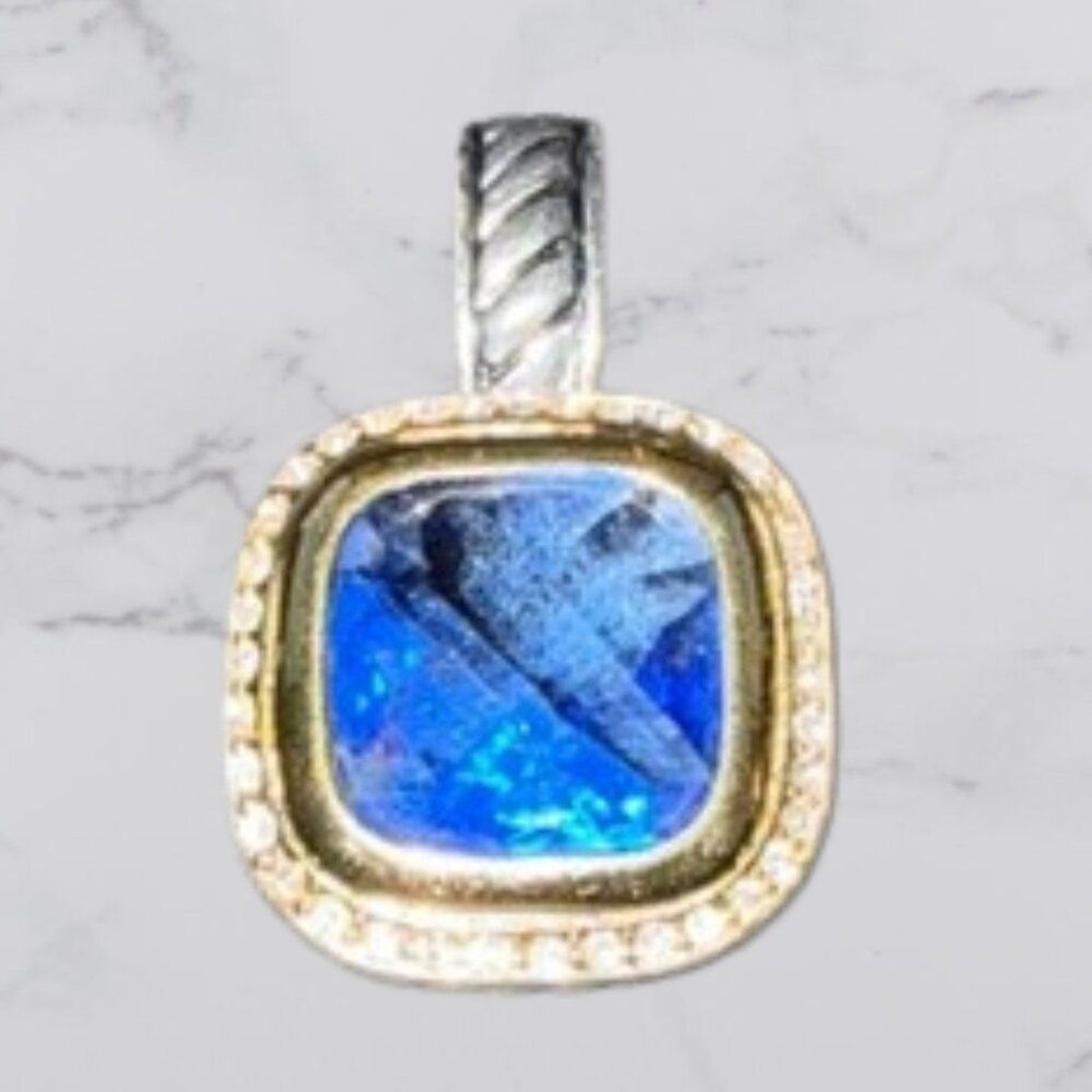 Signed Premier Designs Sunday Brunch Blue Stone & Rhinestone Pendant Enhancer