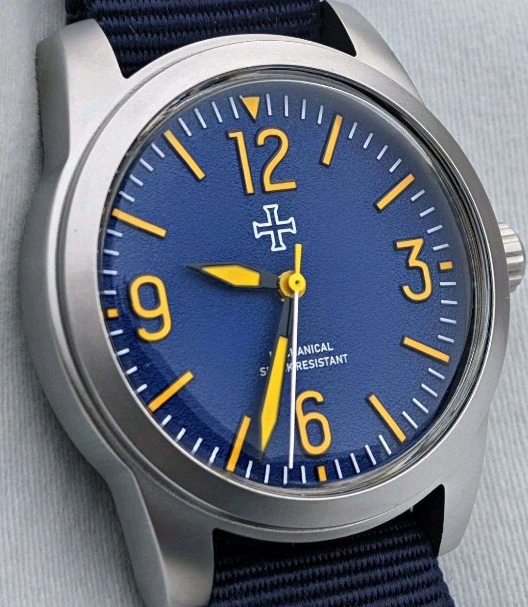 Toujours Pret Mechanical Military Field watch Blasted Stainless steel Blue 39mm