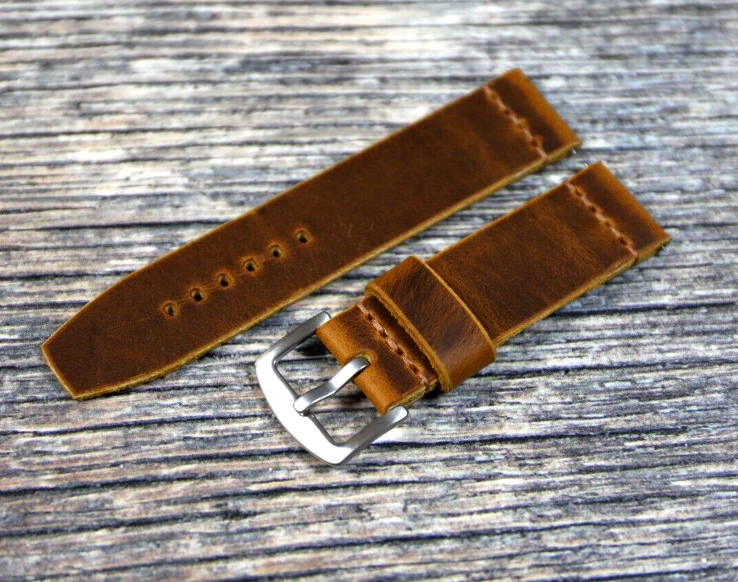 Handcrafted Vintage Brown Leather Watch Strap 18-26mm Classic Retro Style Band