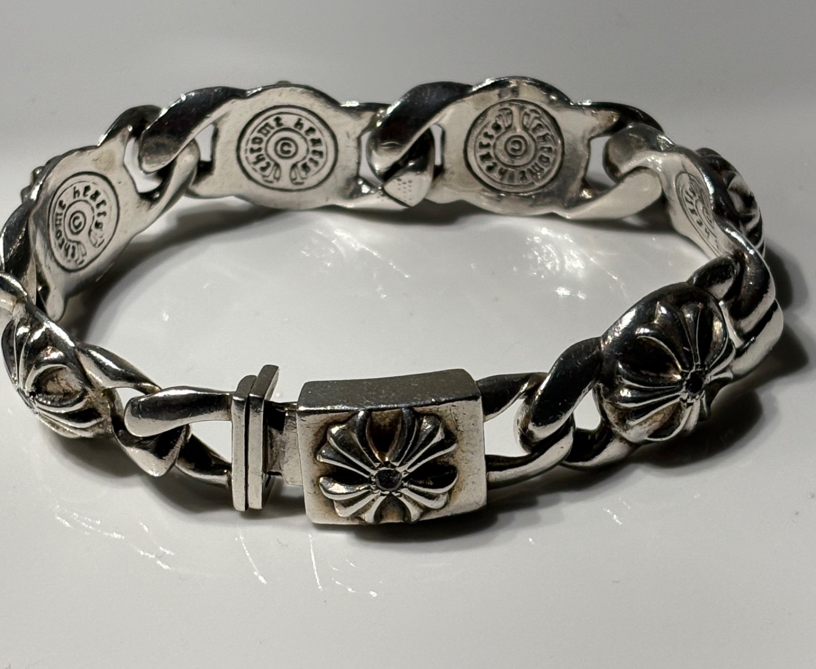 Vtg 1997 Chrome Hearts .925 Silver, 7 Diamond Extra Fancy, Cross Link Box, 8.5″