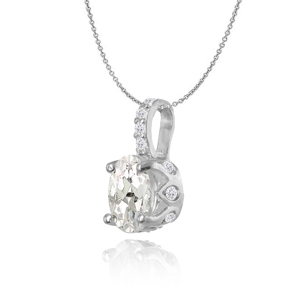Oval Crown White Topaz Necklace in Sterling Silver