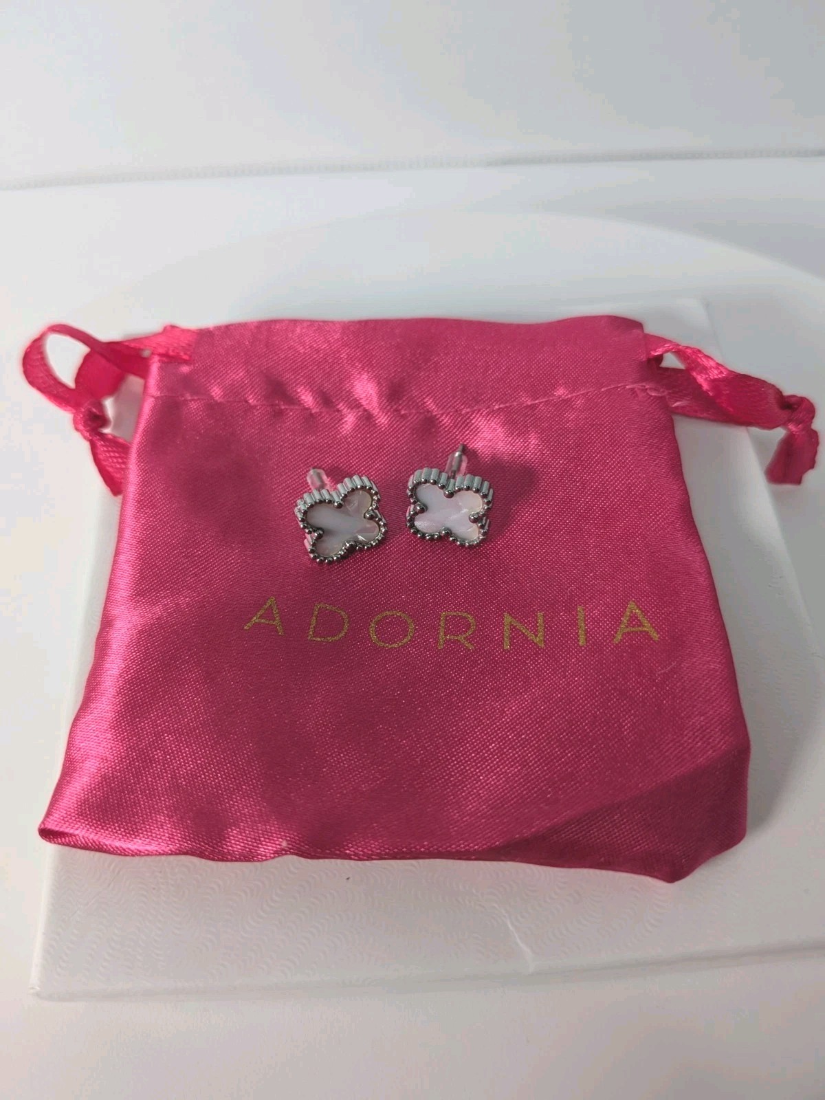 Adornia Set 3 Clover Stud Earrings Silver Pink Black White 14k Gold or Rhodium