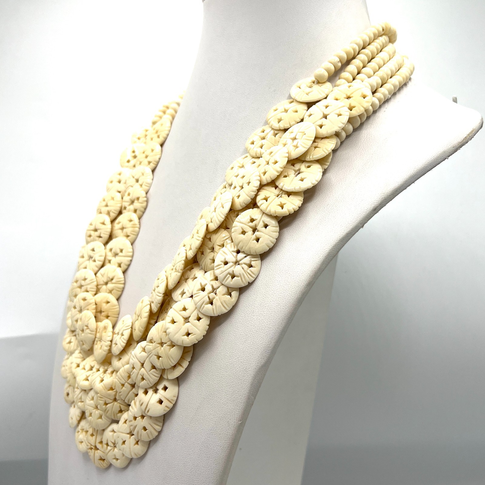 Anka Vtg Necklace, Bracelet and Earrings Set Multi Strand Disc Statement-3 pcs.