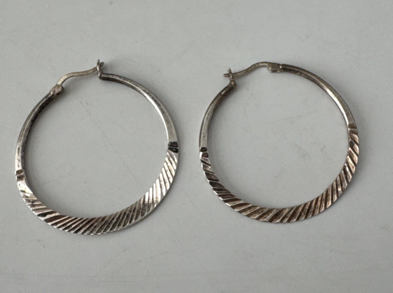 STAMPED Sterling Silver 925 Diamond Cut Hoop Earrings