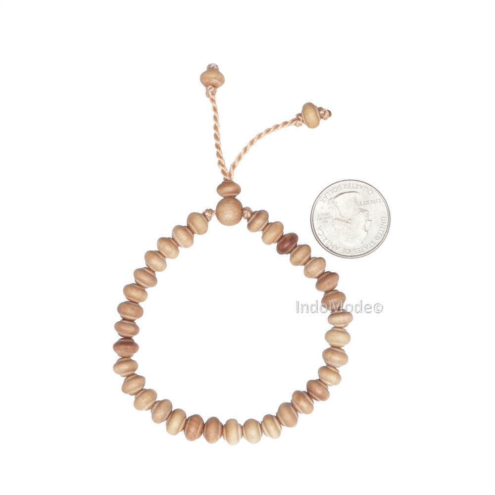 Small Handmade Adjustable Contoured-Bead Sandalwood Prayer Bead Tasbih Bracelet