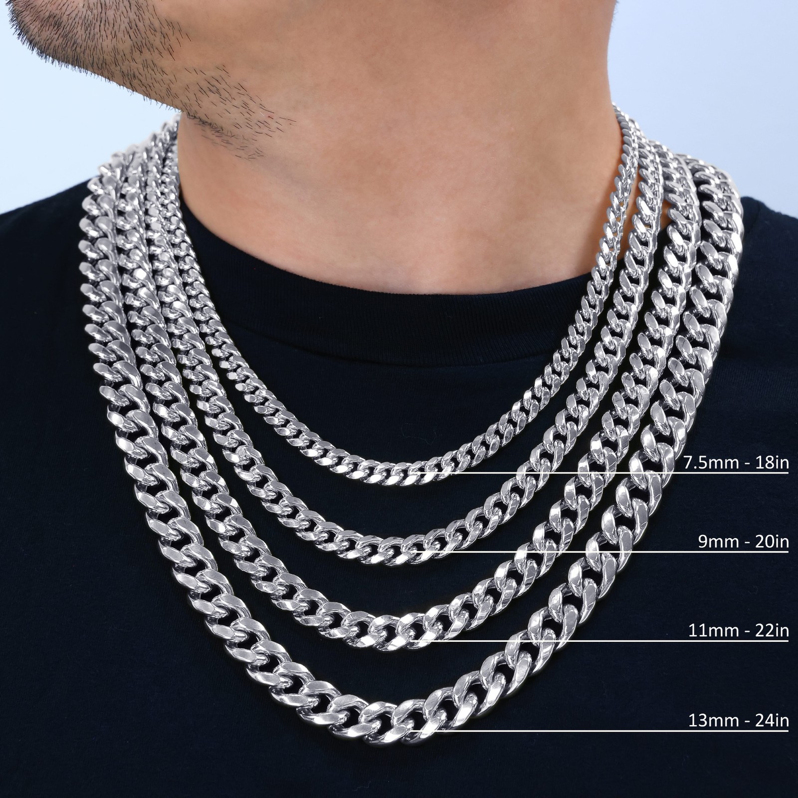 10K White Gold 3mm-9mm Miami Cuban Link Necklace Chain or Bracelet, 7″-30″