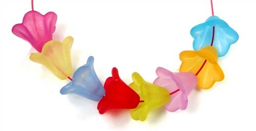 50 Mixed Bell Trumpet Flower Frosted Acrylic Beads Cap 14x10mm