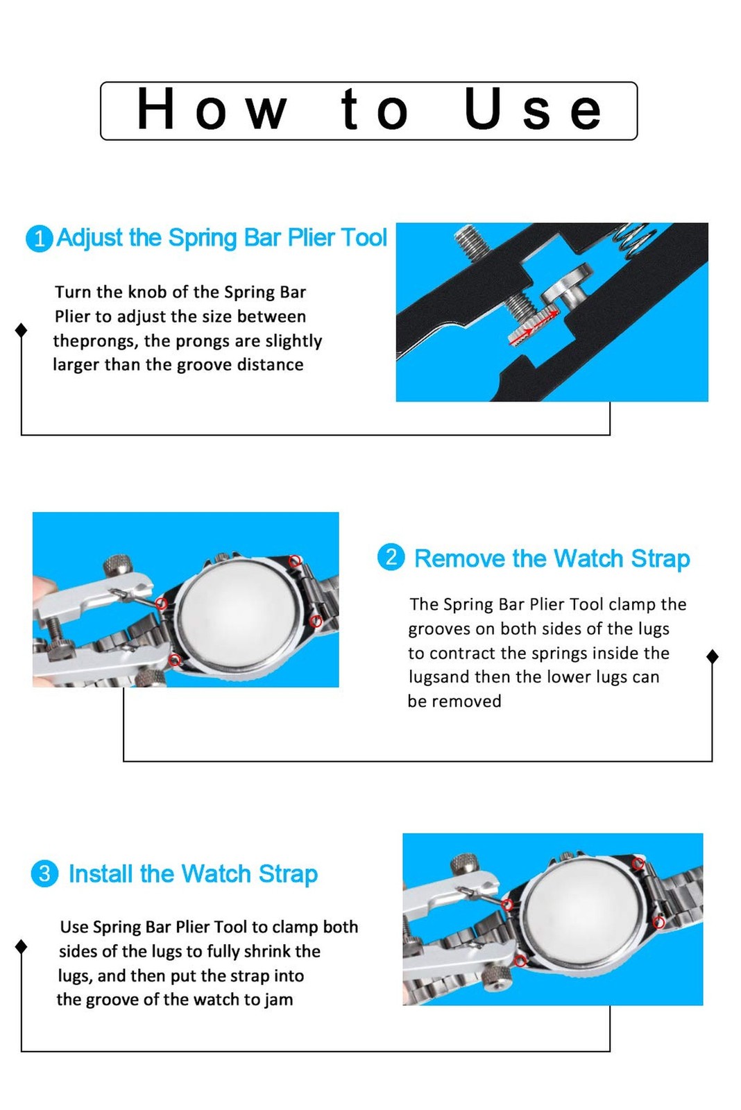 Freejoy Watch Spring Bar Plier Tool Set with Durable 10 Tips Pins, 6825 Sprin…