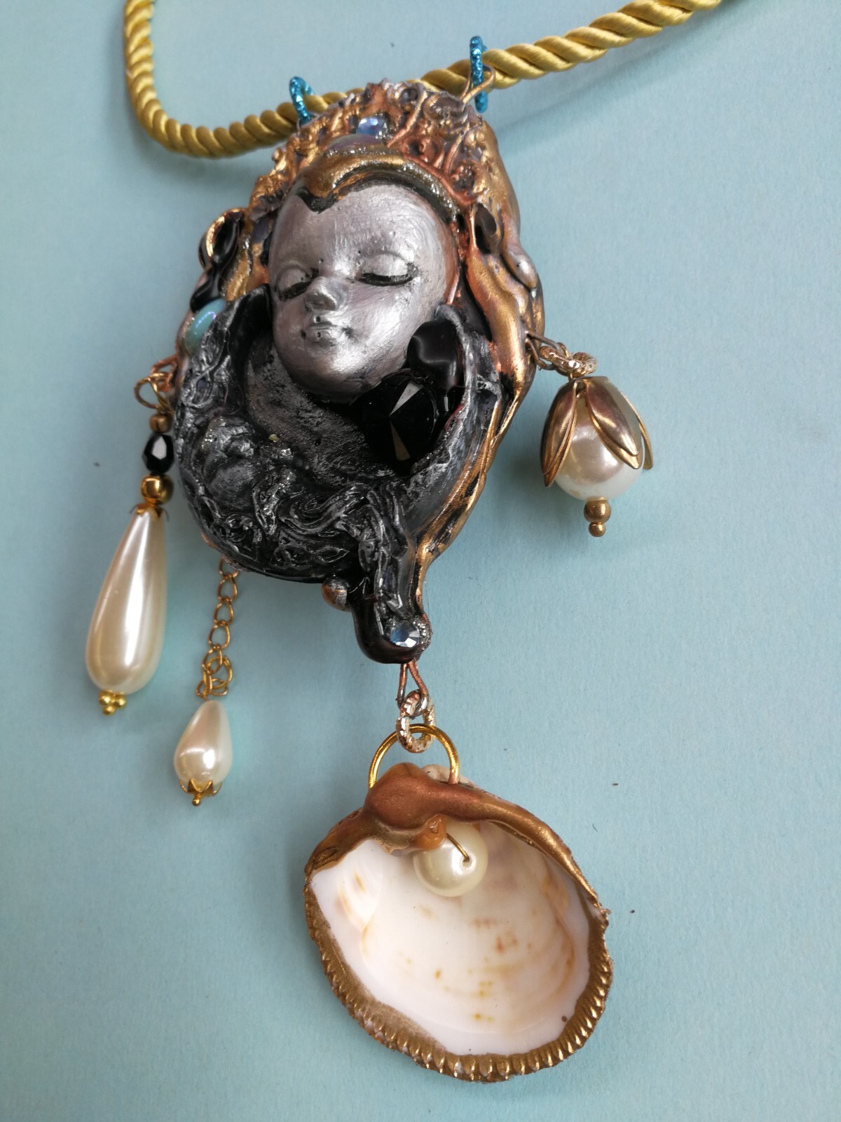 luxury jewelry gothic art deco nouveau necklace pendant woman moon shell beads 1