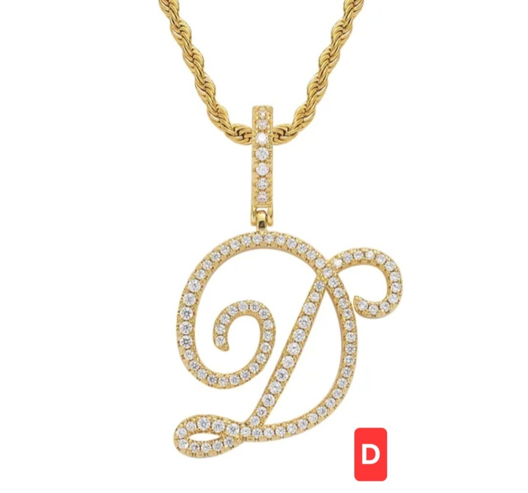 Rhinestone Script Initial Pendants GOLDTONE Sizes in Description (S12)