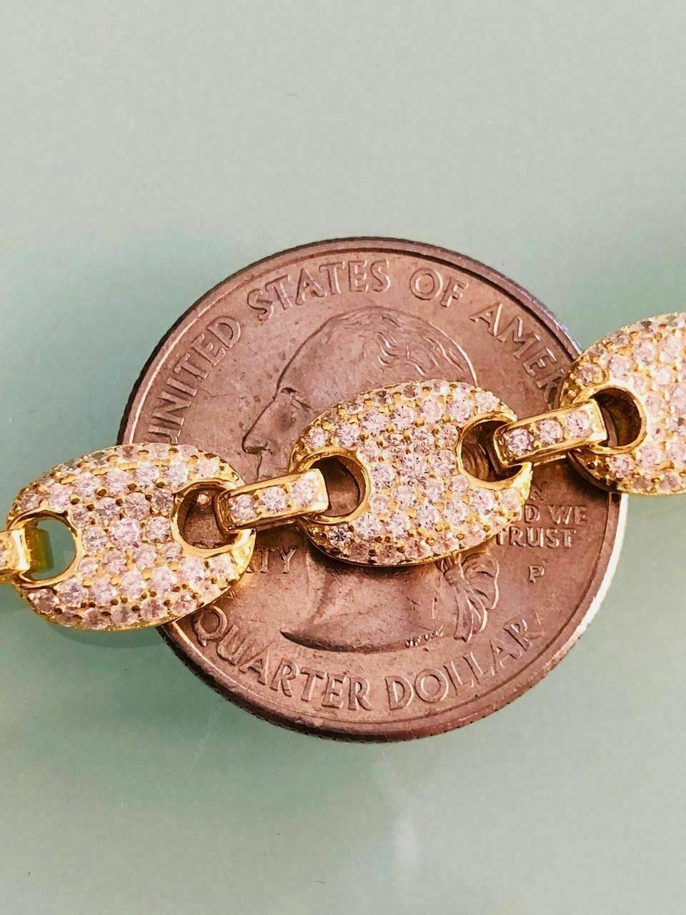 8mm Gucci Link Bracelet 14k Gold Plated Solid 925 Sterling Silver CZ Mariner ICY