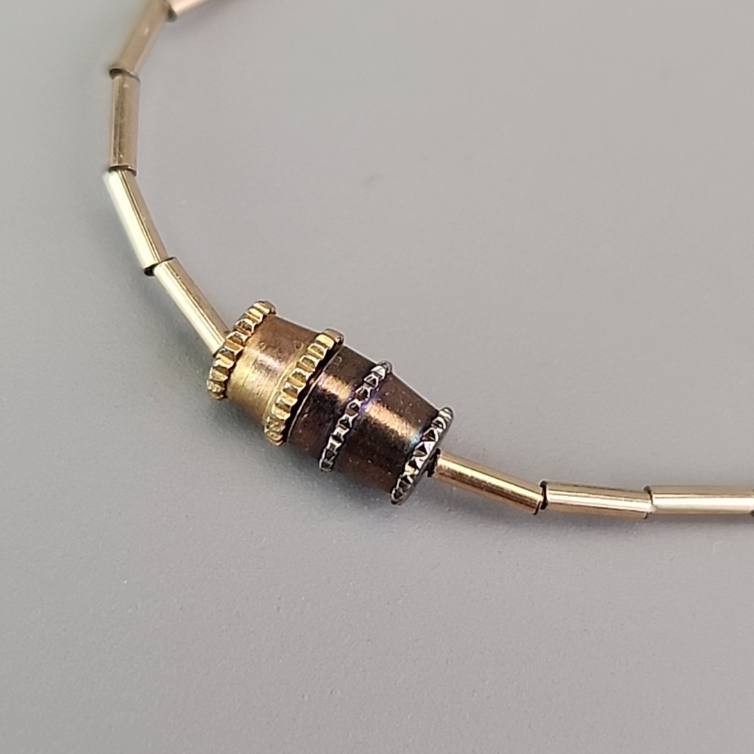 Vintage Mother of Pearl Heart Necklace Beaded Gold Filled Short 15″