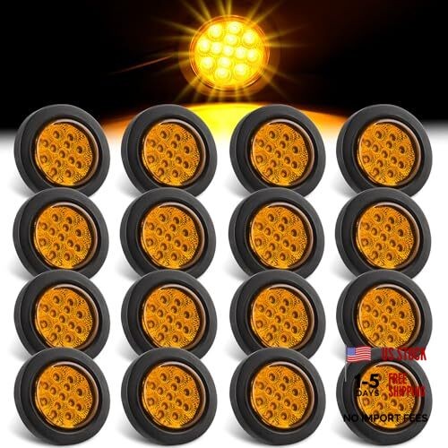 Konrali 16Pcs 2.5″ Round LED Marker Lights Amber 13 LEDs w/Reflectors, 2 1/2″