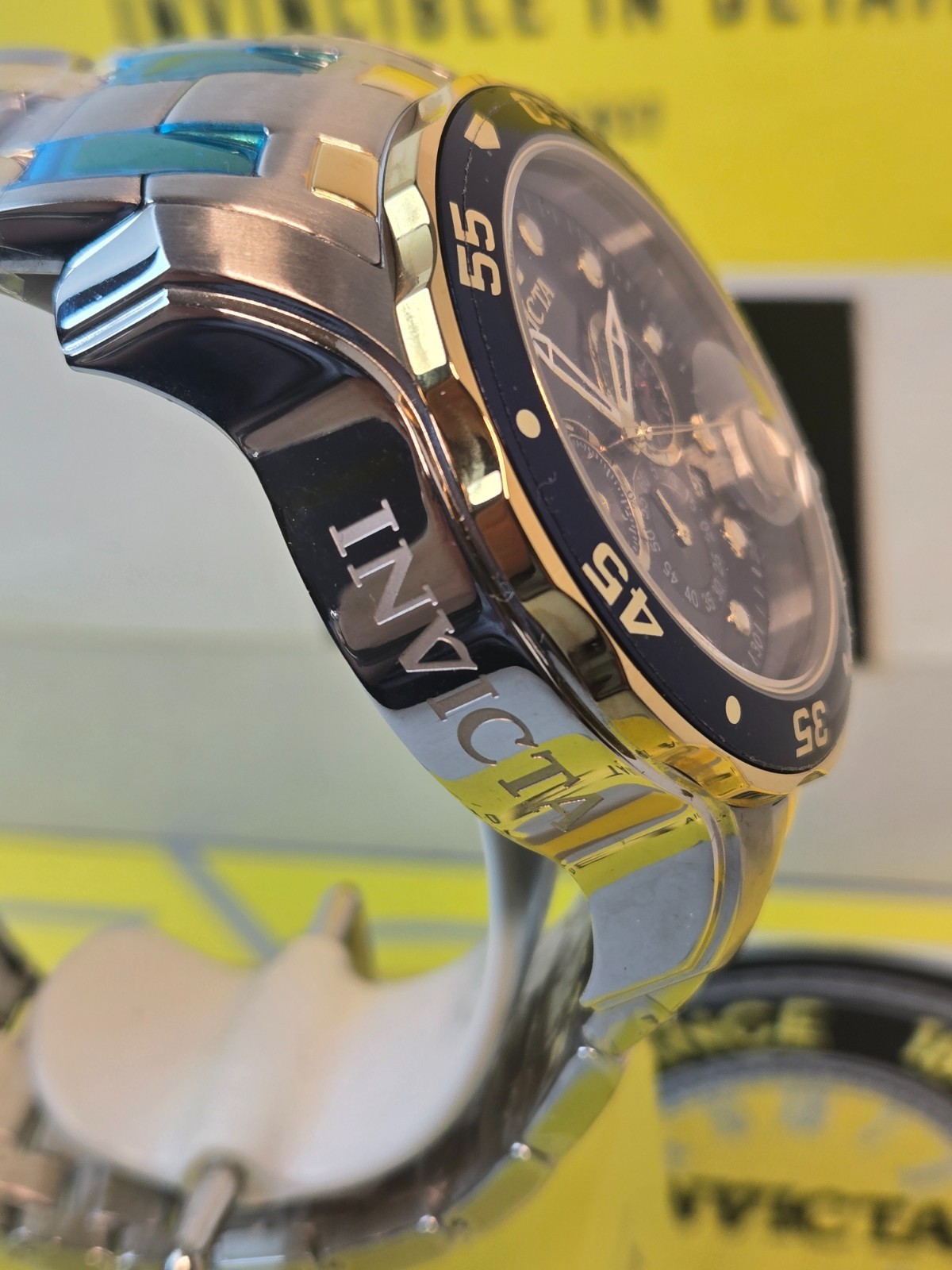 Invicta Pro Diver SCUBA Men’s Watch – 48mm. Steel, Gold with Blue Dial Date NEW!