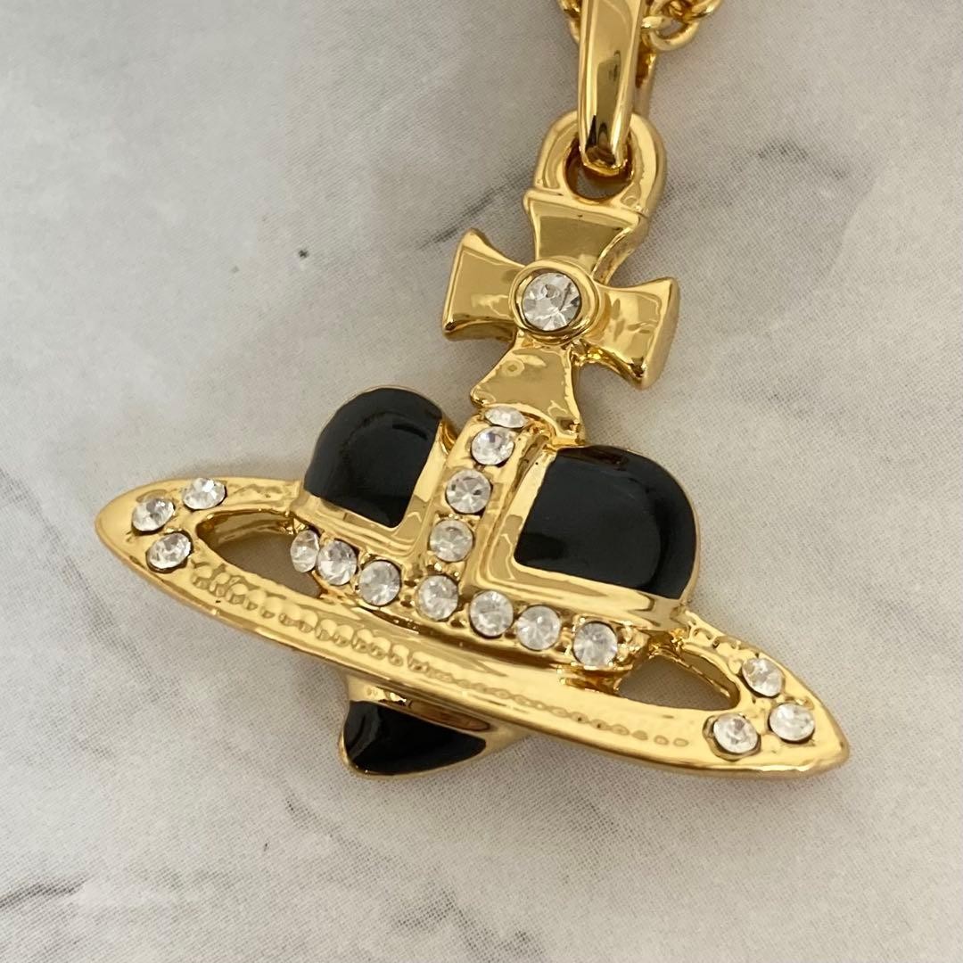Vivienne Westwood Diamante Black Heart Orb Necklace Pendant Gold with drawstring