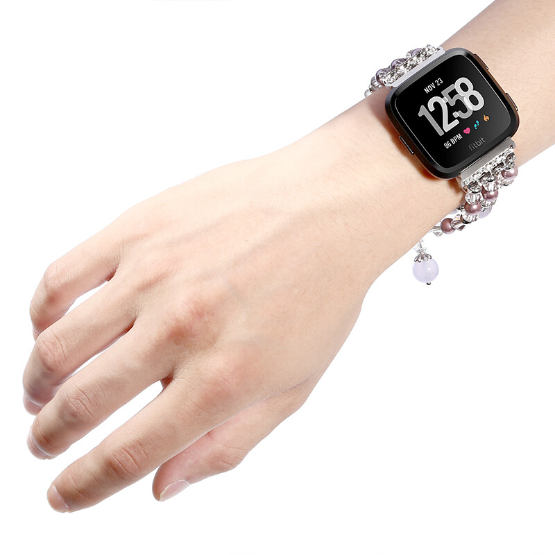 For Fitbit Versa 1 2 3/Sense Fashion Bling Sparkle Band Elastic Pearl Bead Strap