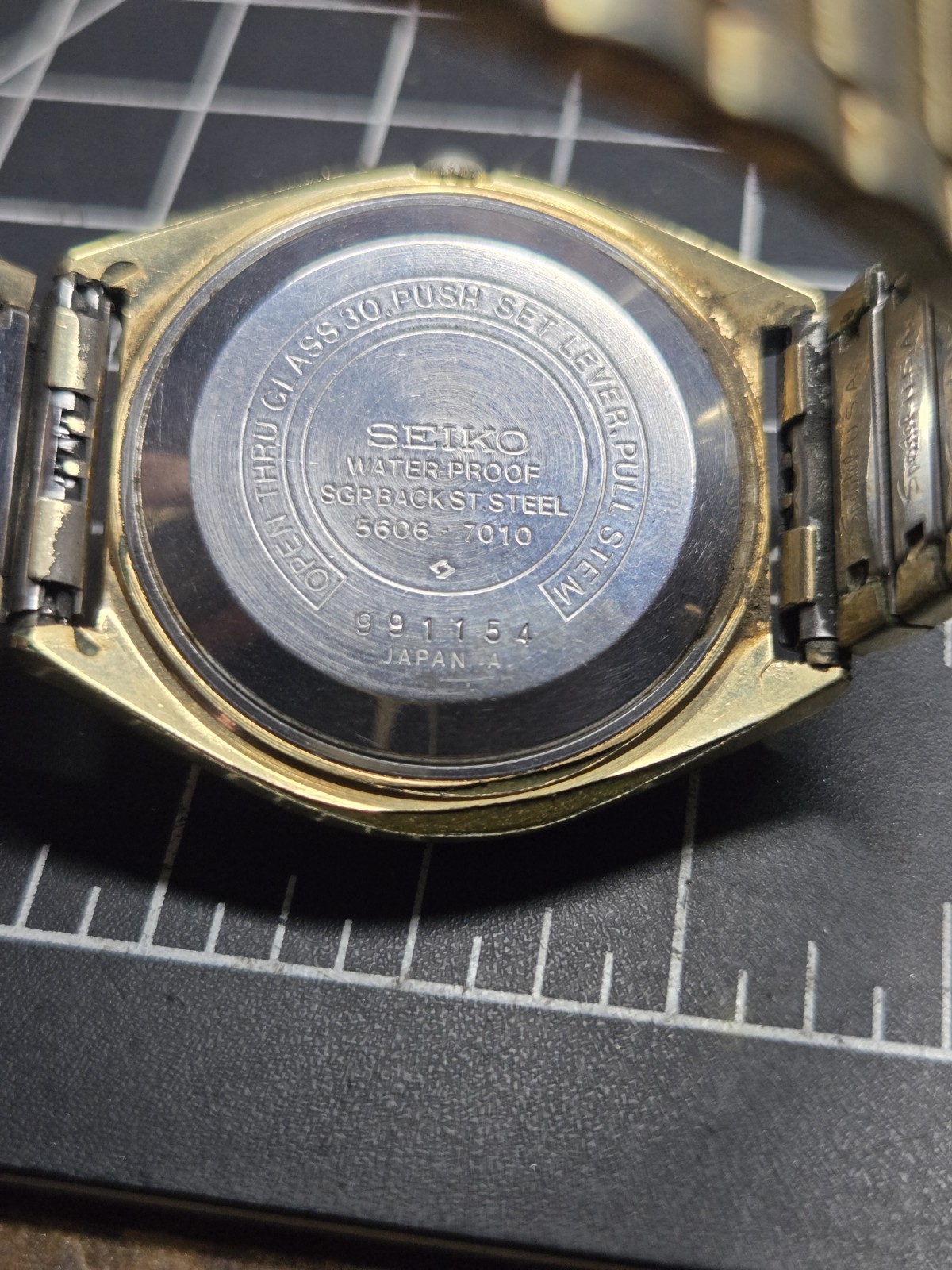 vtg seiko gold tone 5606 7010 automatic 25j 10k rgp band selfwinding