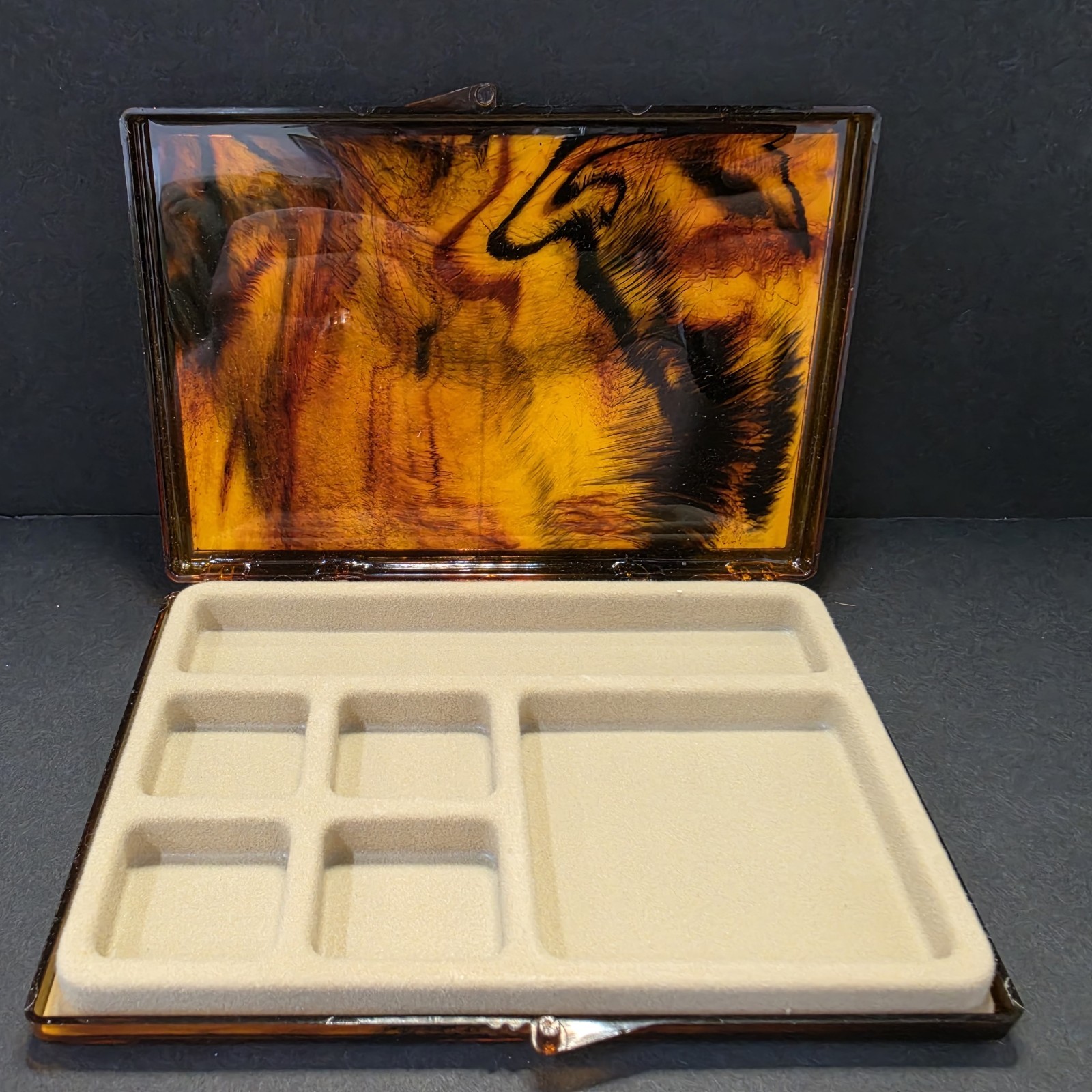 Vintage 1970s Mustard Yellow Floral Lucite Acrylic Jewelry Box Valet Tray…