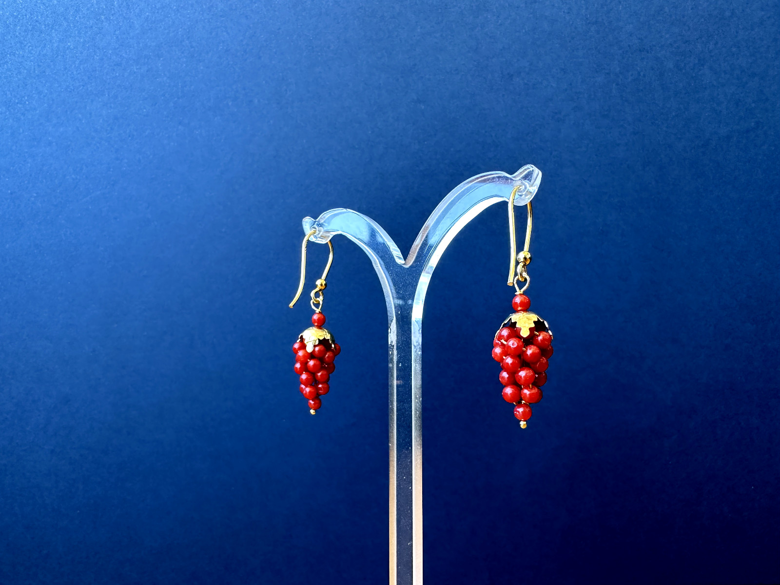 Real Natural Mediterranean Red Coral 925 Silver Cluster Earrings