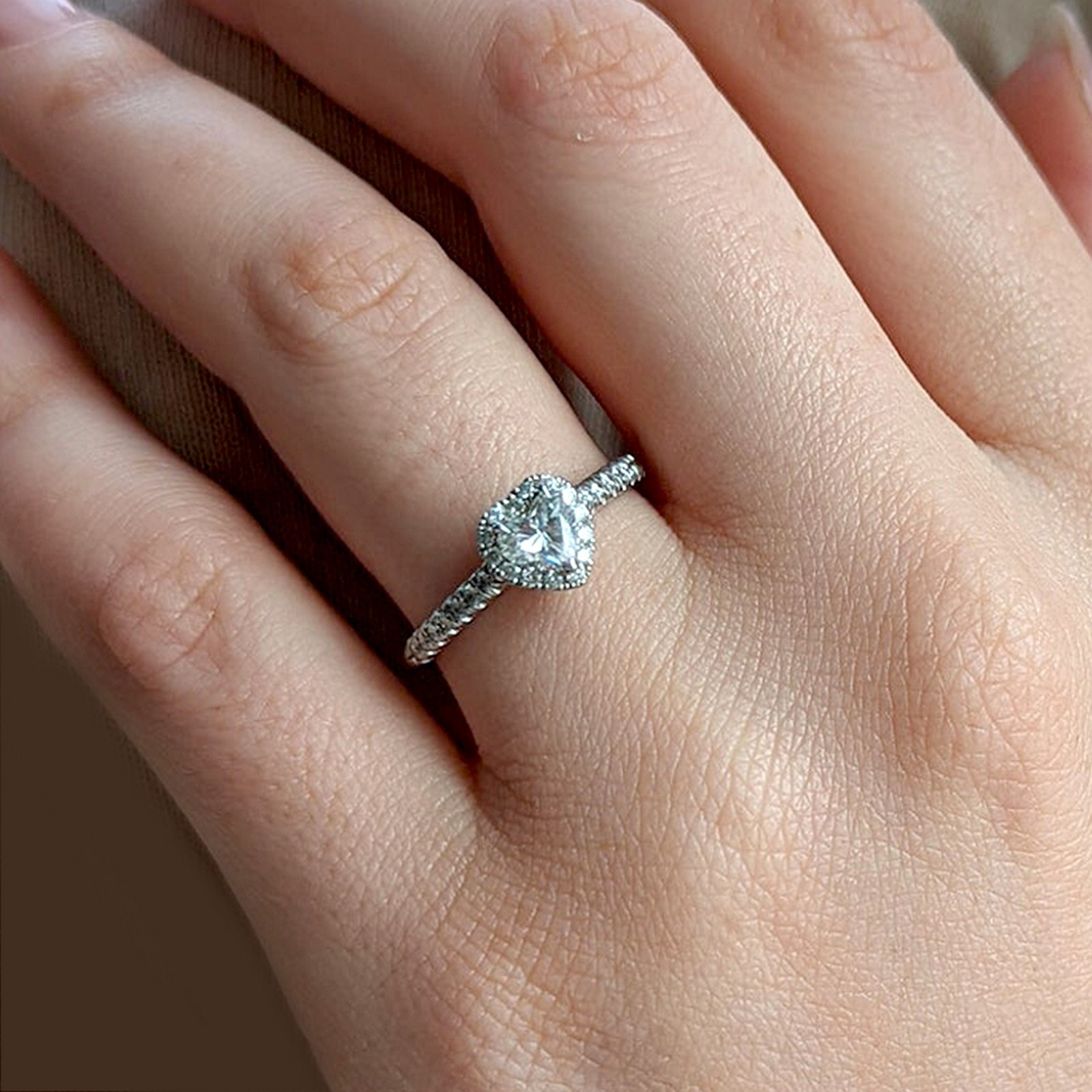 Platinum Engagement Diamond Ring Heart Cut GLI E F VVS2 0.80 Ct Lab Grown