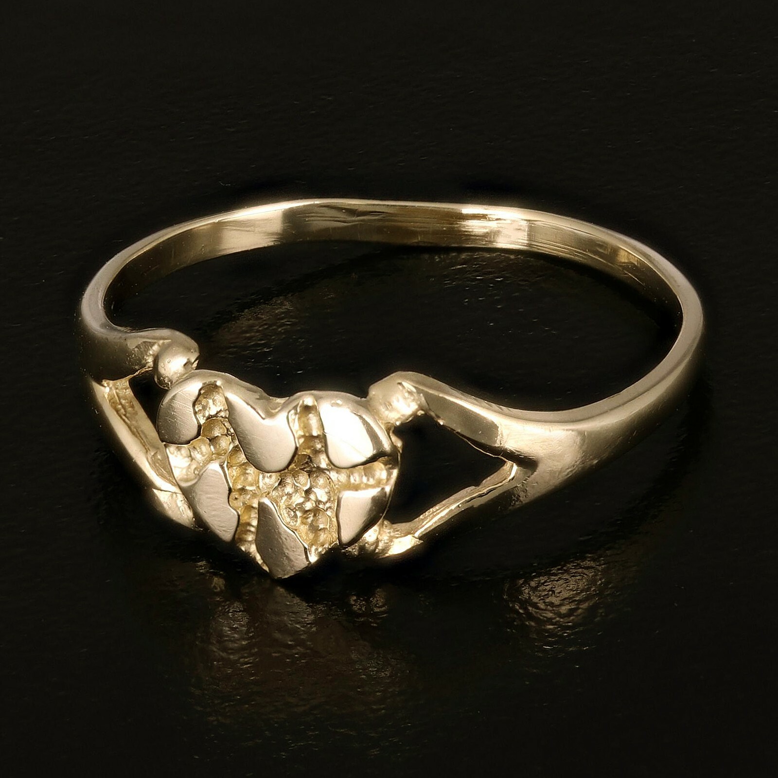 14k Yellow Gold Solid Nugget Heart Ring Band Sizes 5.5-10