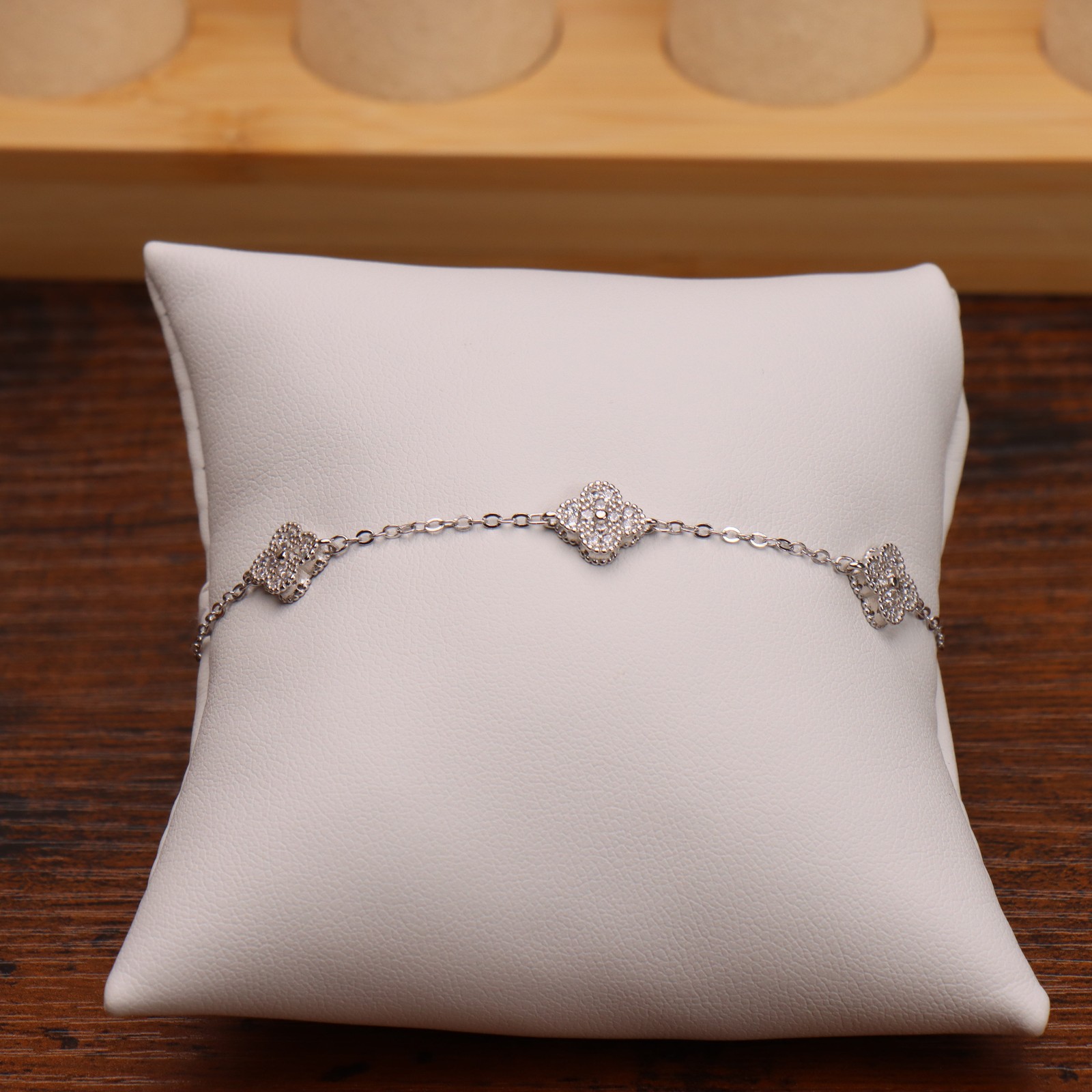 Cz Clover Bracelet Adjustable 7-8″ inch 925 Sterling Silver 8.5mm