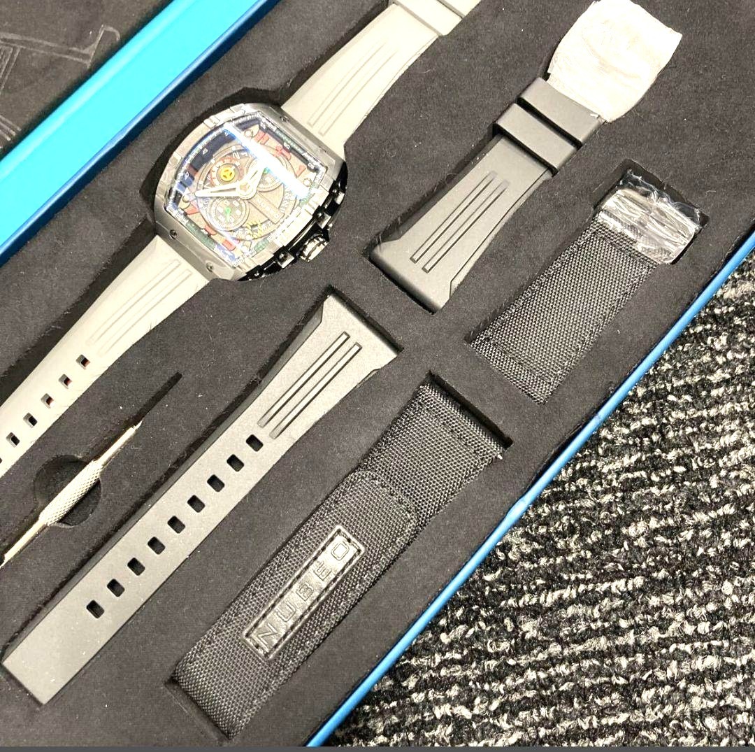 NUBEO Magellan Chronograph Watch Gray Rubber Strap 48mm Ltd Ed NB-6024