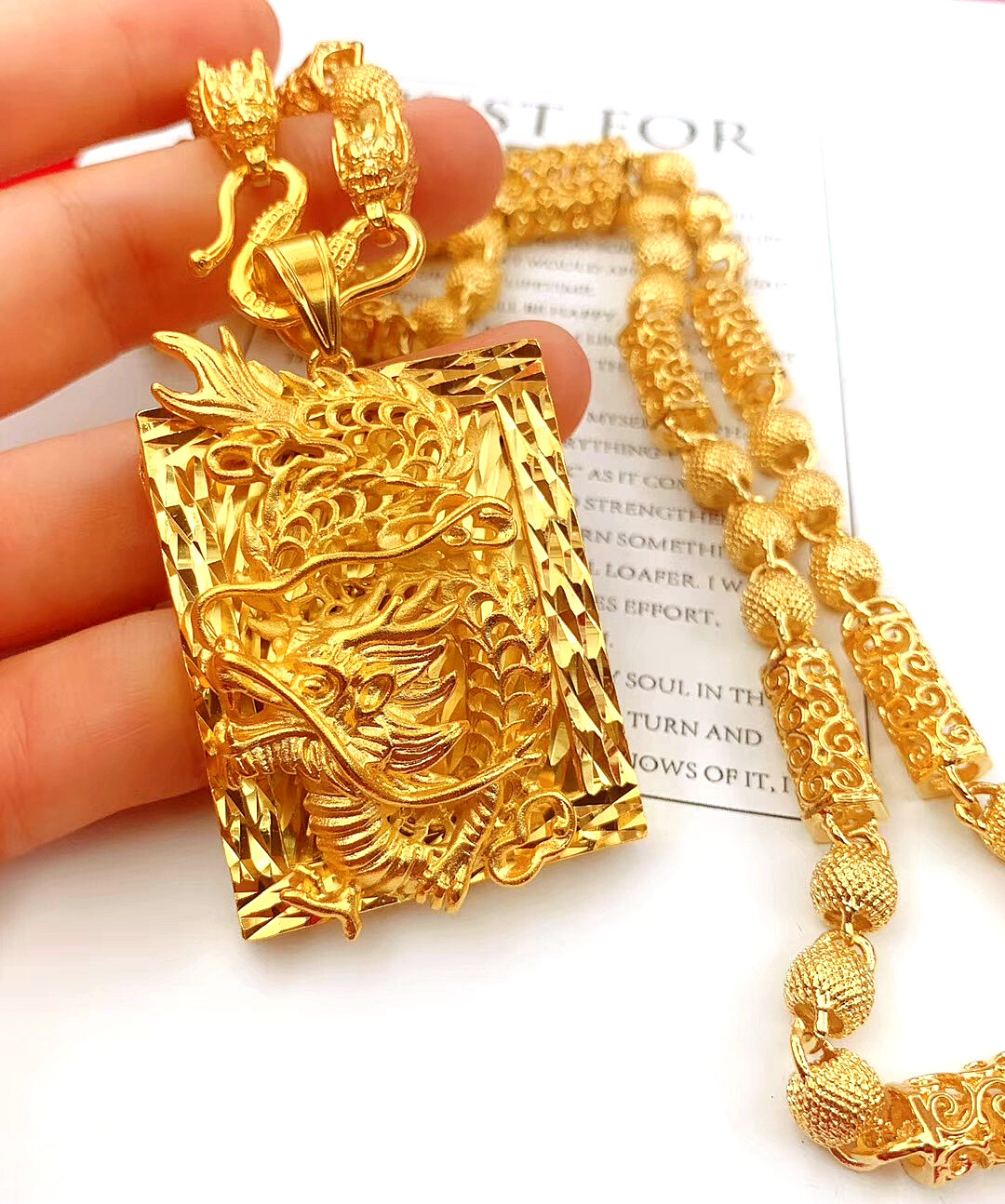 Men fashion dragon 22K 23K 24K THAI BAHT YELLOW GP GOLD Necklace Pendant hot