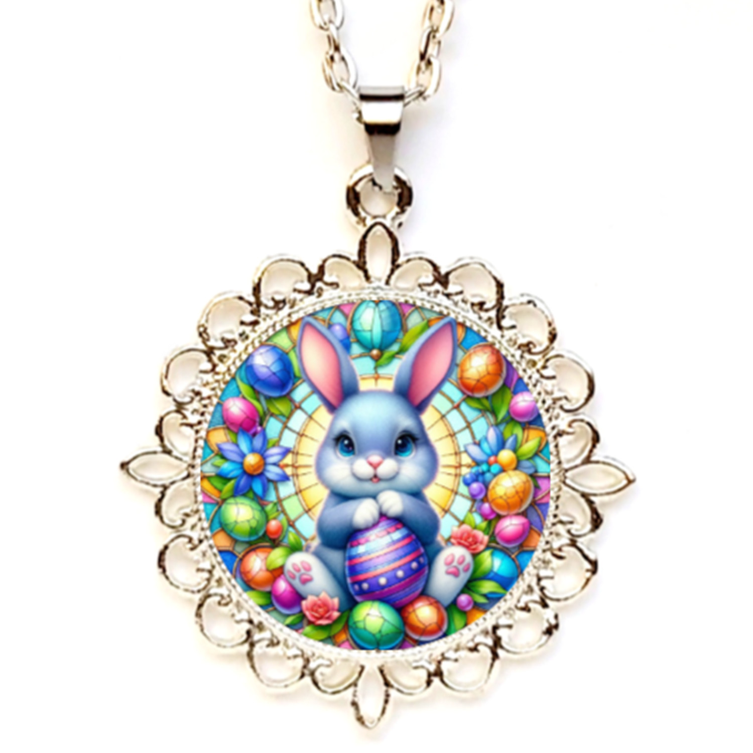 Easter Bunny Bezel Pendant/Necklace Silver Gold Rose Gold Tone