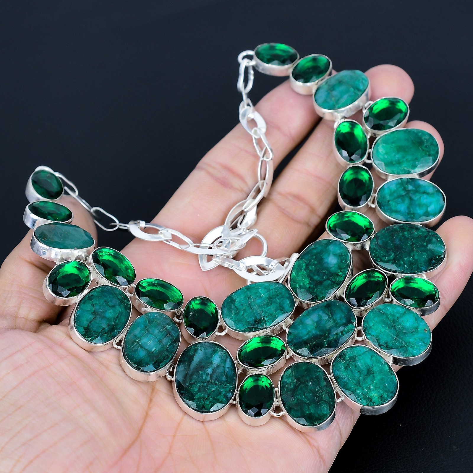 Zambian Emrald, Chrome Diopside Gemstone 925 Sterling Silver Necklace 18″ VJ 188
