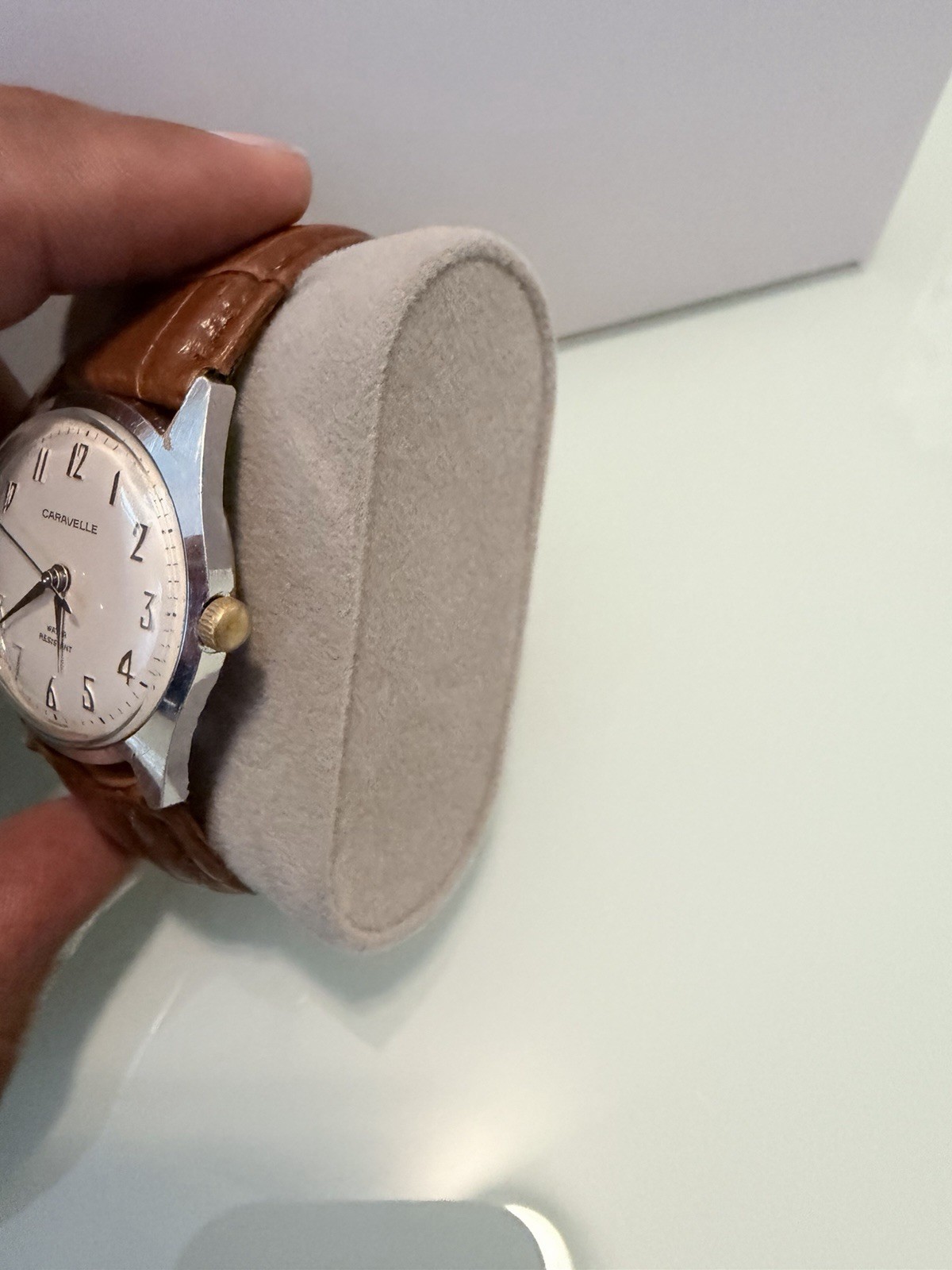 Caravelle Vintage Manual Wind Dress Watch 34mm Silver Dial Brown Leather